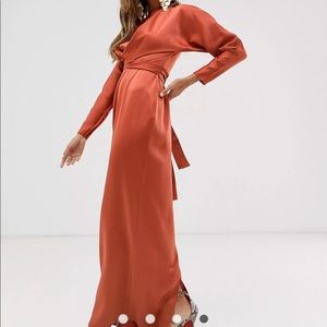 ASOS DESIGN Rust wrap waist maxi dress in satin
